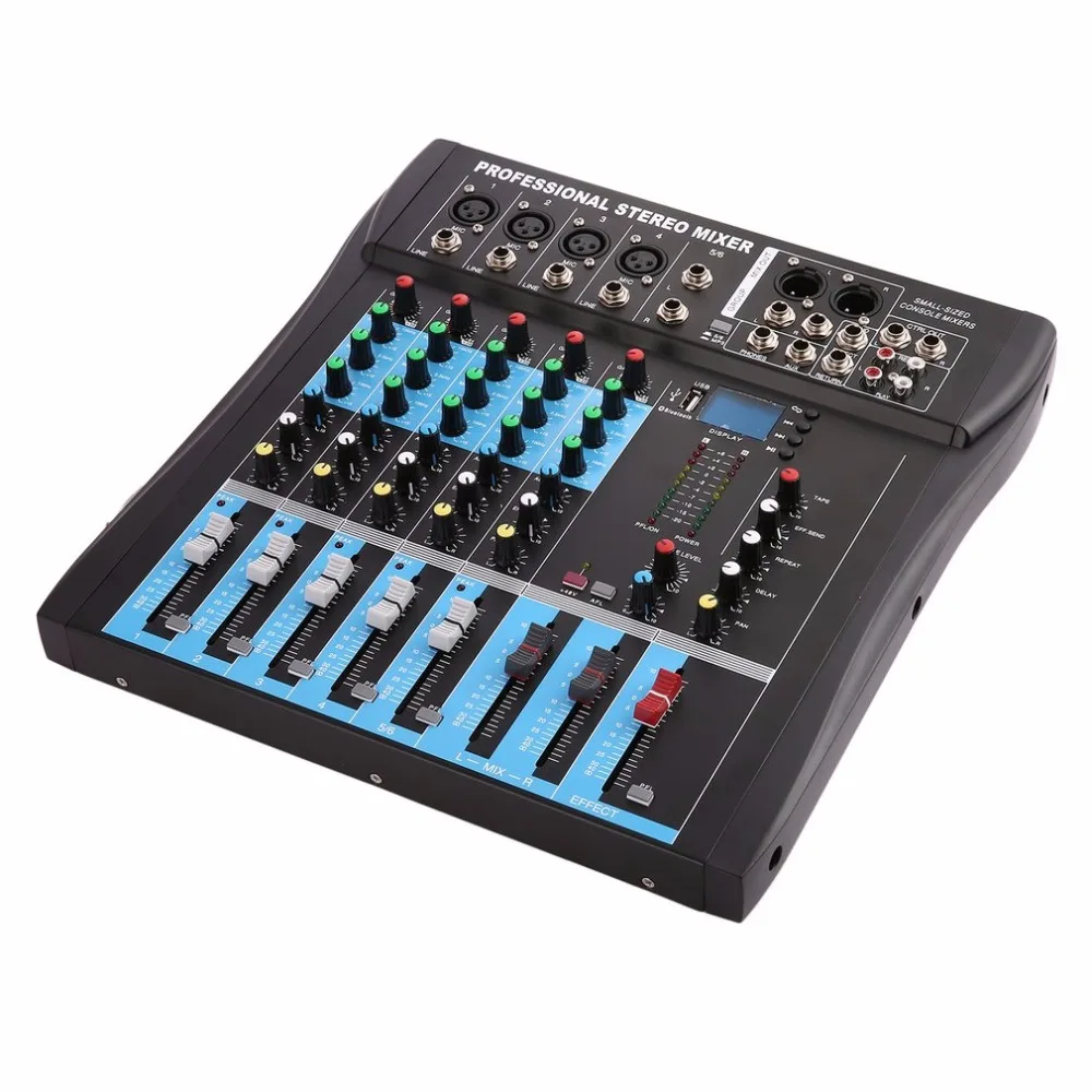 CT6 6 Channel Professional Stereo Mixer Live Audio Sound Console Vocal Effect Processor with 4-CH Mono& 2-CH Stereo Input