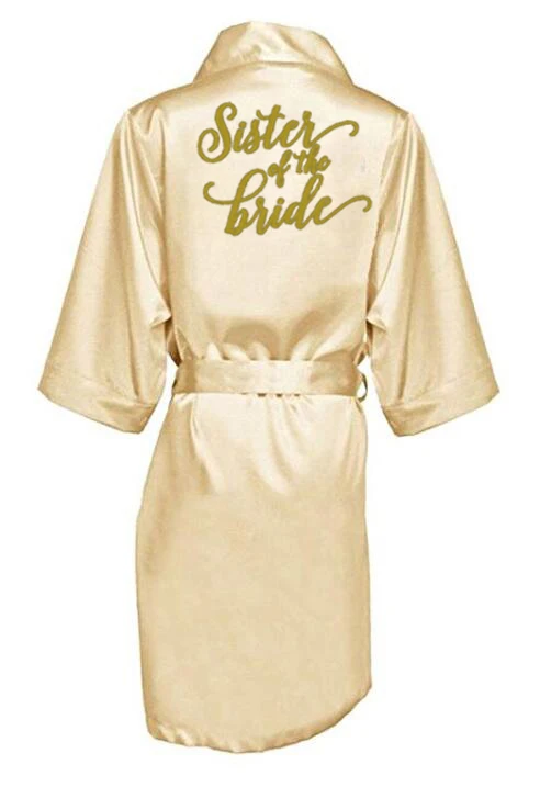 new Champagne bathrobe bride satin-silk robe women bridal party sister team mother shower gift bridesmaid wedding short robes