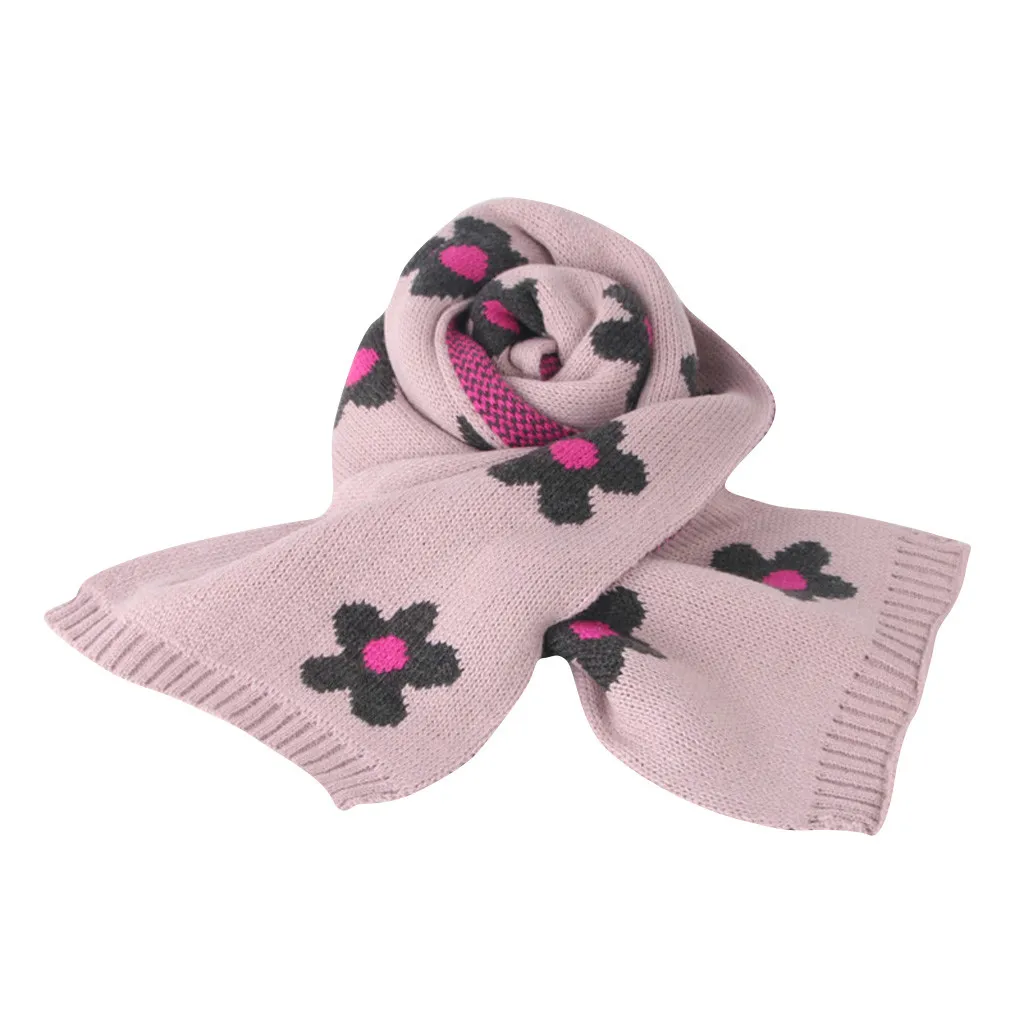 Вязаный шарф с цветком сливы; детские шерстяные шарфы для девочек; ветрозащитная длинная шаль; теплый зимний шарф для детей; Fecharpe Hiver Femme - Цвет: Black