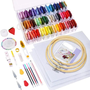 

Embroidery Starter Kit 72 Color Threads Cross Stitch Hoops Punch Needle Hoops Threads Stitching Punch Pen DIY Craft Embroidery