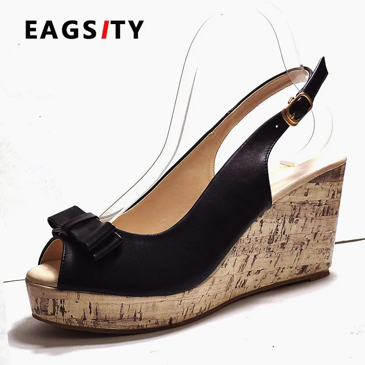 Женские босоножки на танкетке EAGSITY летние туфли платформе с ремешком щиколотке и
