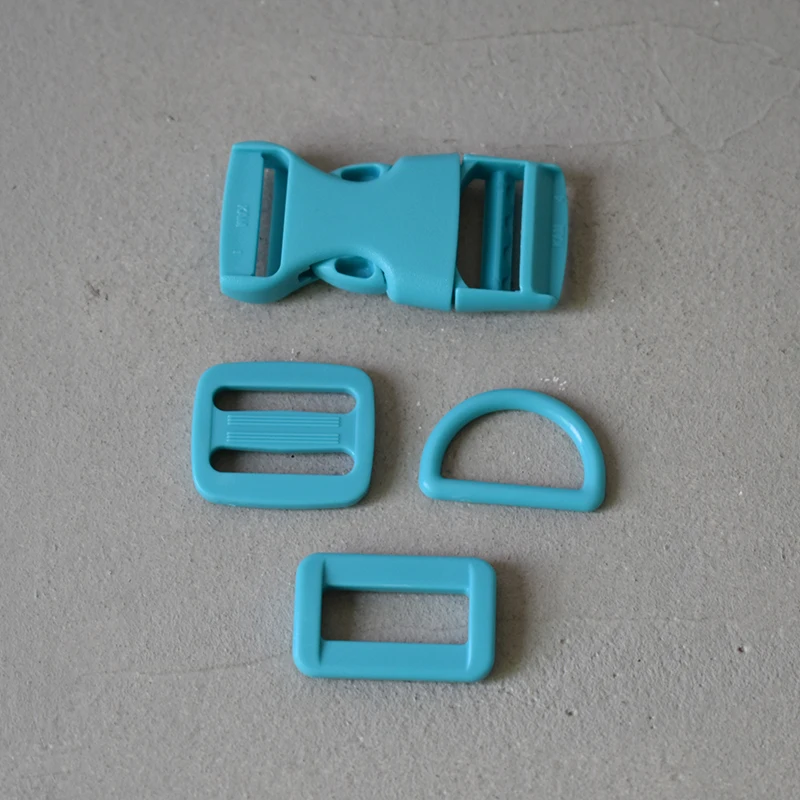 10 sets plastic release buckles D rings 3/4"(20mm) clip clasp belt straps tri-glides sliders DIY dog collar bags accessories - Color: Blue