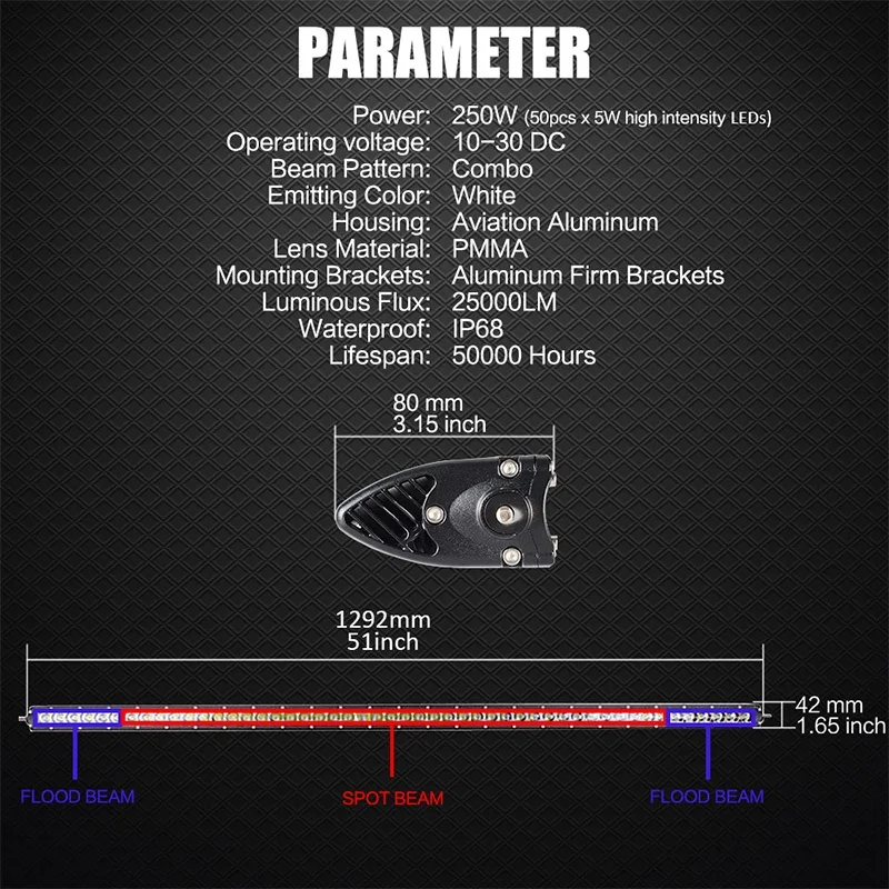21 inch 31 inch 41 inch 51 inch single row led light bar (5)