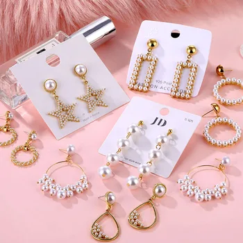 

VKME Vintage Oversize Pearl Earrings For Women Girls Brinco Big Hoop Earrings Circle Earring Statement Geometric Fashion Jewelry
