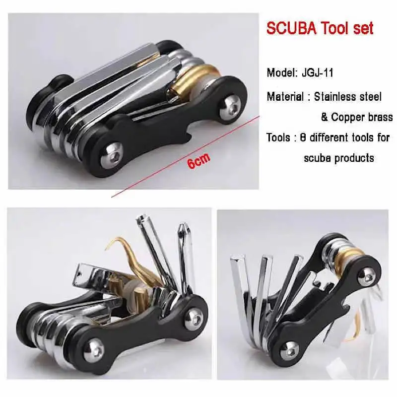 Scuba diving Tools Snorkeling Wrench Folding Allen Key Wrench Emergency Repair Multi Tool 316 Stainless steel 8 -11 in 1 for Diving scuba diving spool,diving stick,diving lanyard,scuba diving key chain