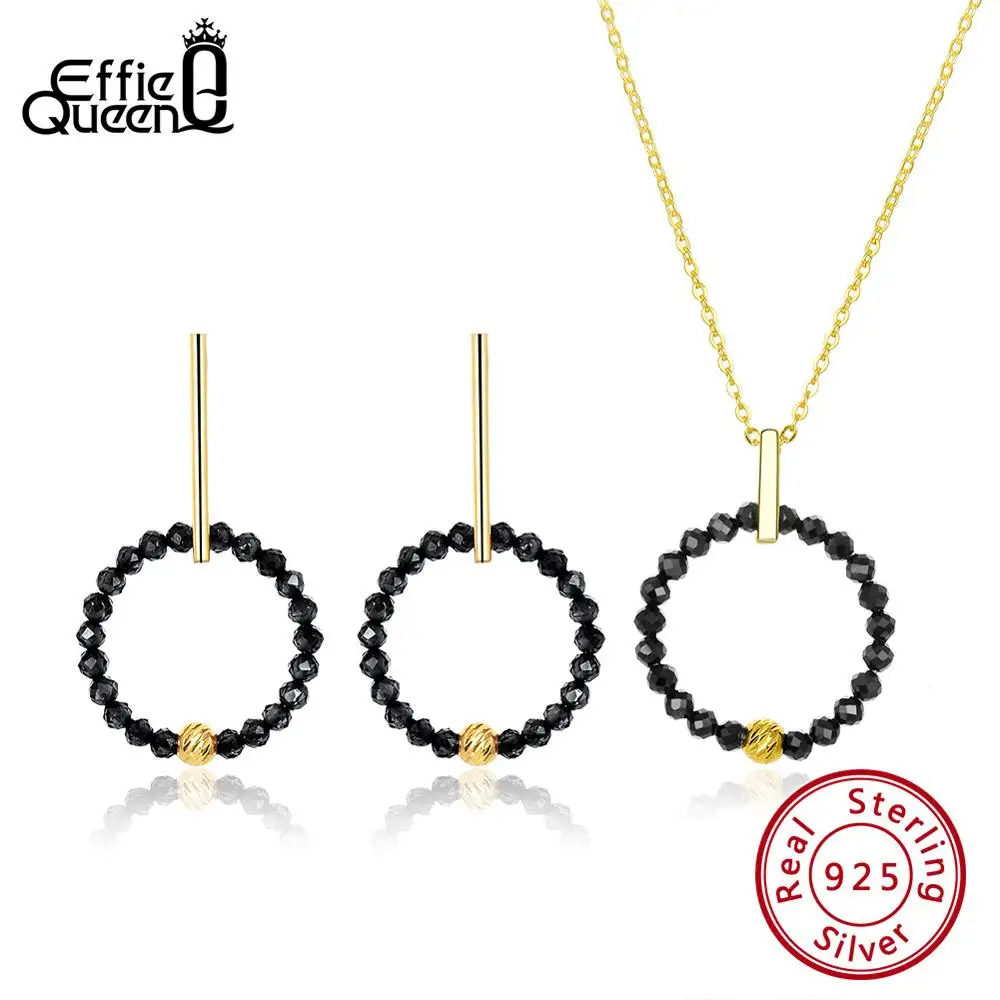 

Effie Queen 925 Sterling Silver Necklaces + Earrings Jewelry Set Natural Stone Red Garnet Spinel Beads Necklace Jewelry DSS34