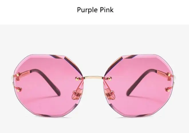 purple pink Fashion Rimless Oval Sunglasses Women Pearl Arms Metal Gradient Brown Transparent Round Glasses Elegant Eyewear Feminino - Цвет линз: purple pink