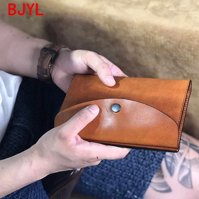 

Handmade Clutch Bag Cowhide Men's Long Wallet Vintage Leather Ticket Holder Multi-card Mobile Phone Bags Large Capacity Original