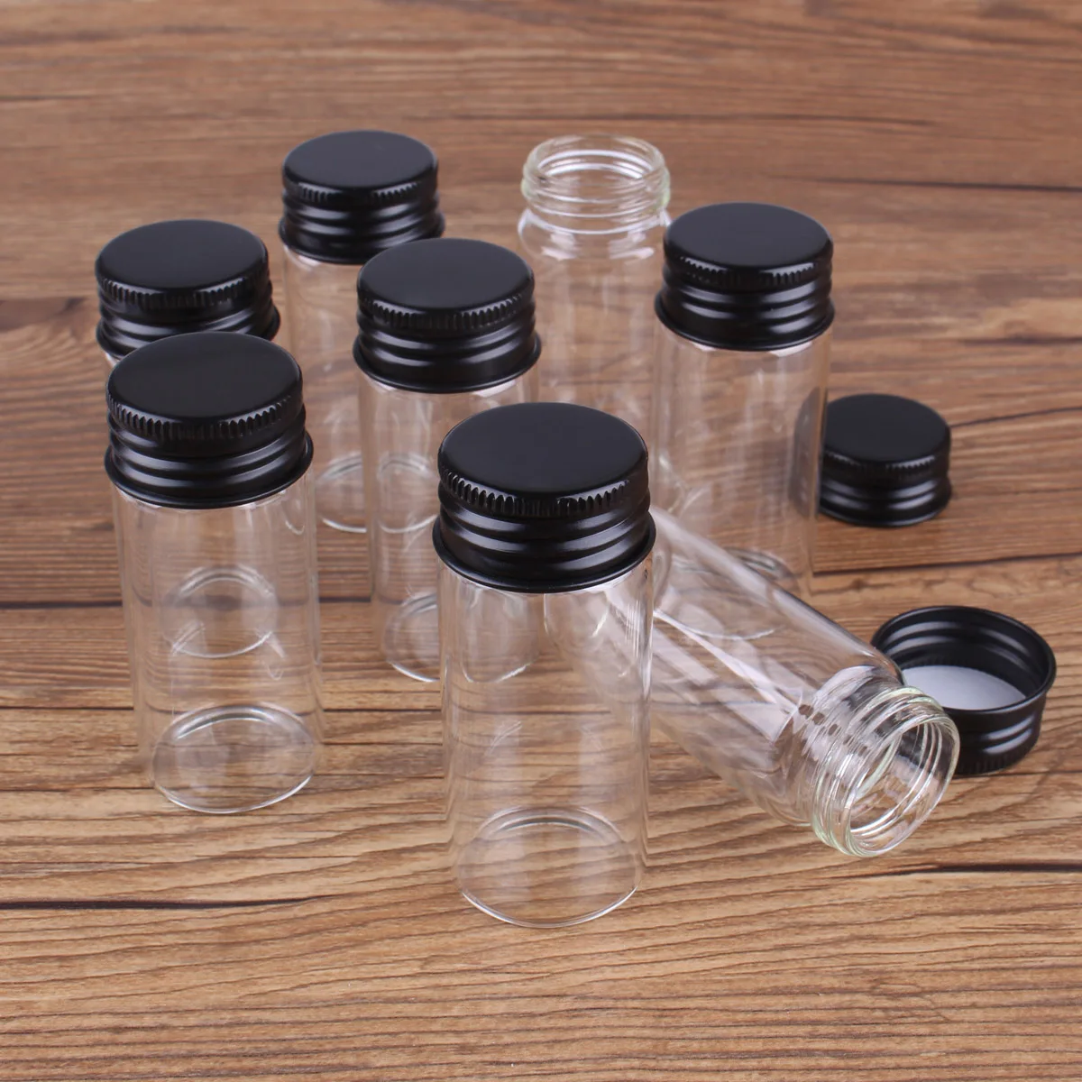24pcs 10ml-100ml Glass Bottles with Black Aluminum Caps Spice Jar Glass Containers Decorative Bottles for Wedding Craft DIY Gift 5
