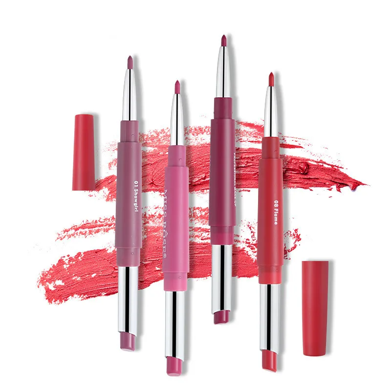 Miss Rose Brand 14 Colors Lipstick Lipliner Pencil Dual Velvet Matte Waterproof Nude Lip Liner Long 5
