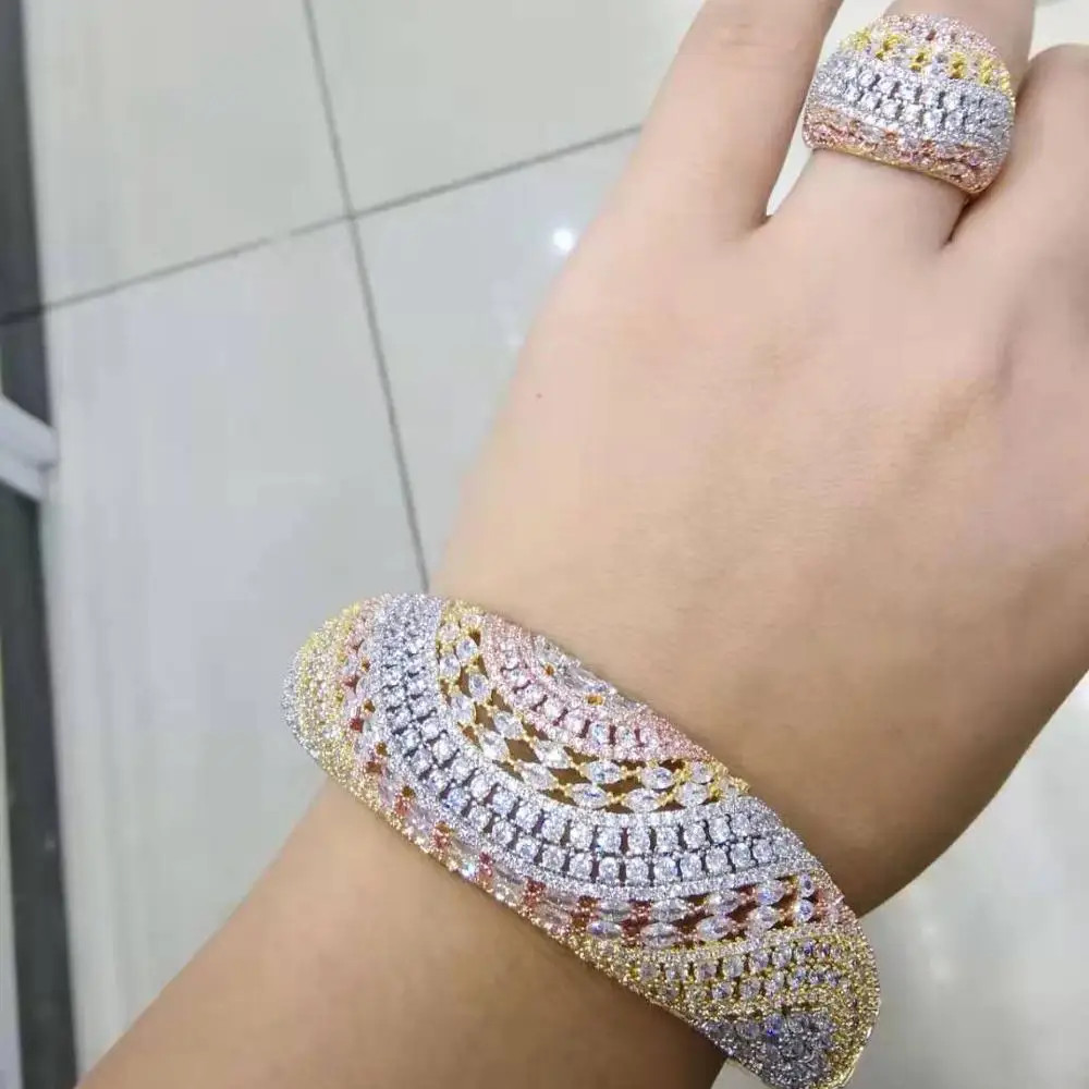 Godki роскошный Африканский браслет кольцо наборы Мода Дубай серебряные свадебные комплекты украшений для женщин Свадебные brincos para as mulheres