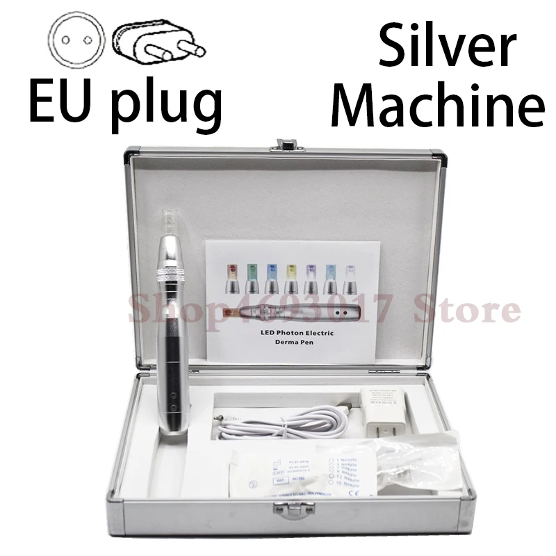 silver pen EU 7 цветов светодиодный светильник BB крем машина Микроиглы ручка с BB крем светящаяся Сыворотка для кожи Белый Осветляющий BB крем-основа для лица - Цвет: silver pen EU