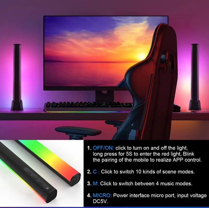 Tuya Smart WiFi RGB Music LED Ambient Light ,Smart LED Light Bars ,Works with Tuya APP ,Play Light Bar for PC Gaming TV Room