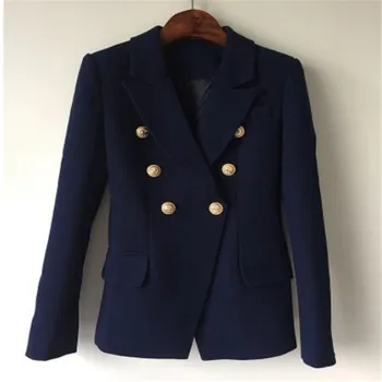 

HIGH QUALITY New Fashion 2018 Designer Blazer Jacket Women's Metal Lion Buttons Double Breasted Blazer Outer Coat Size S-XXL