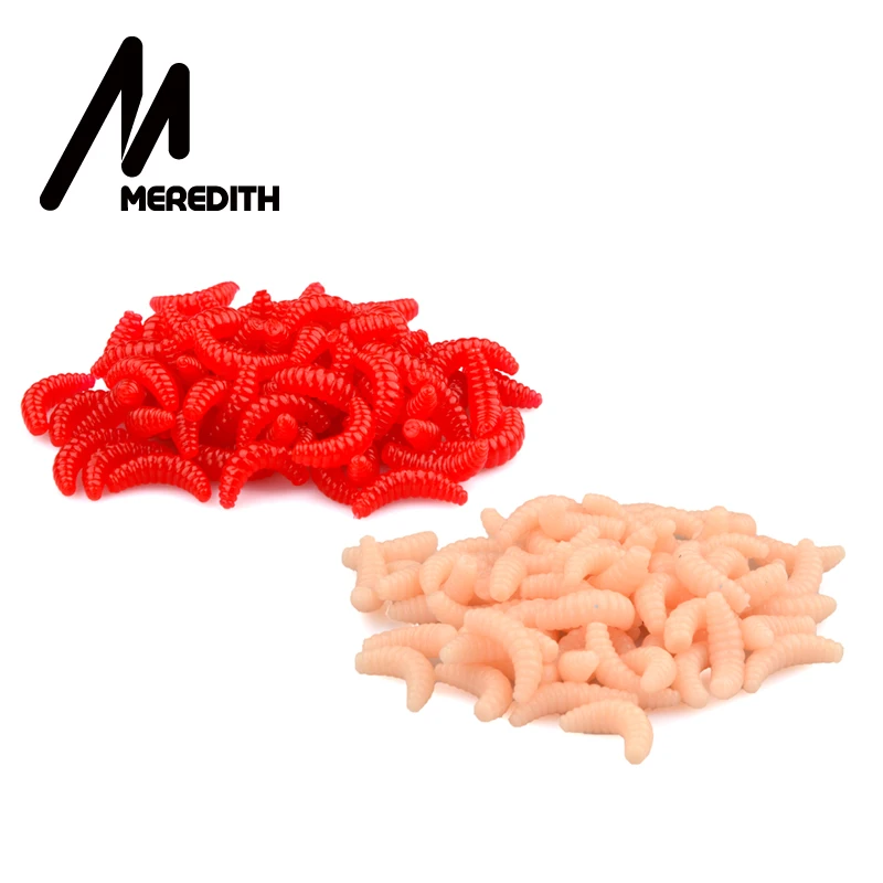 MEREDITH 50pcs 100pcs 150pcs 200pcs 2cm 0.38g Maggot Grub Soft Lure Baits  smell Worms Glow Shrimps Fishing Lures