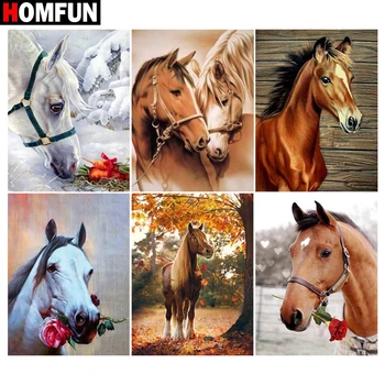 

HOMFUN Diamond Painting Cross Stitch "Horse animal" Full Square Round Diy 5d Diamond Embroidery Picture Rhinestone Art
