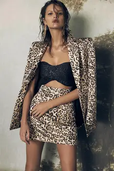 

High Quality Celebrity Leopard Grain 2 Pieces Set Dress Set Cocktail Party Set