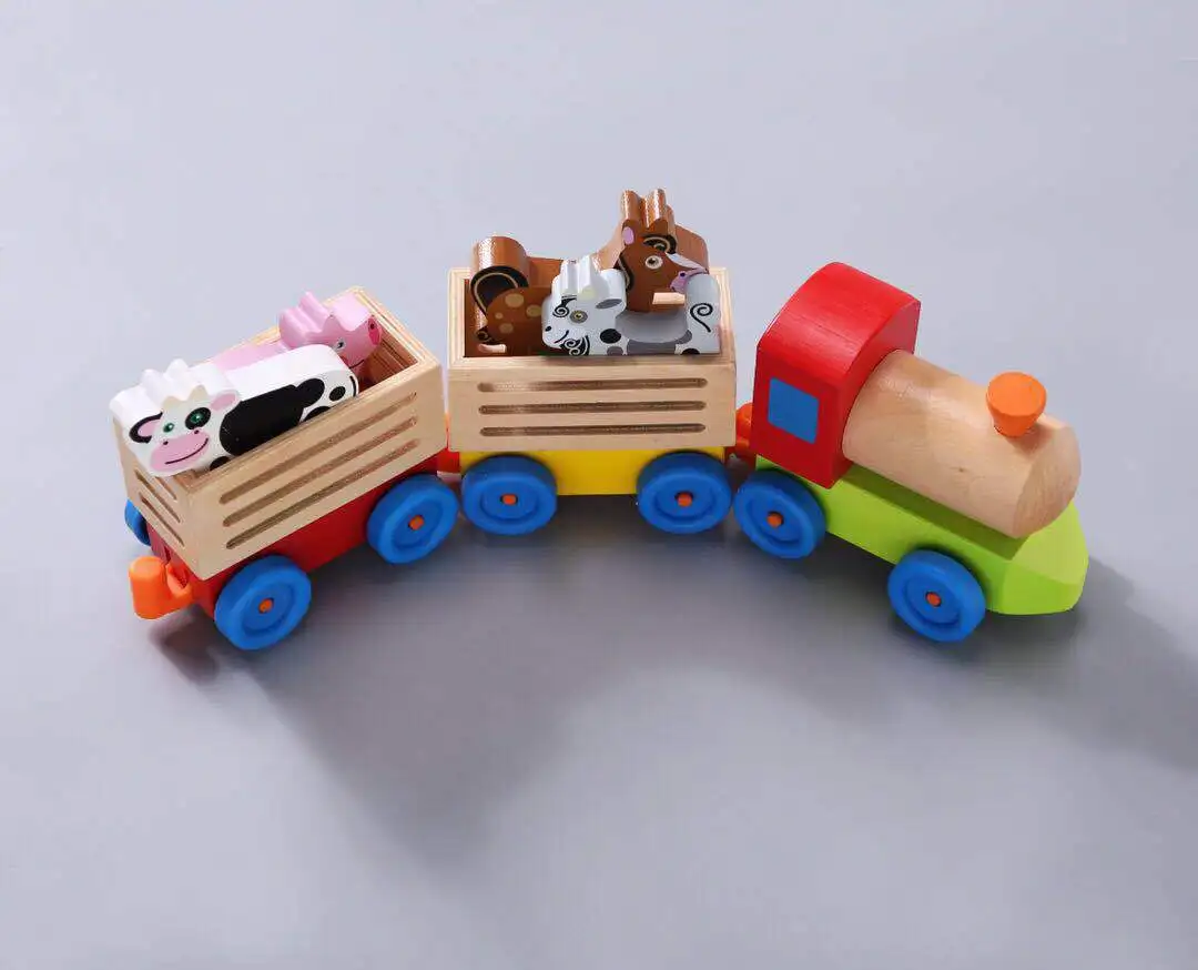 

Three-section Train Building Blocks Toy Young CHILDREN'S Color Shape Pattern Cognitive Baby Wood Drag Educational Game