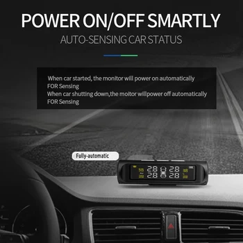 

Car Tire Pressure Alarm Monitor Systems Wireless Solar External 4-Sensor TPMS Very Convenient And Practical
