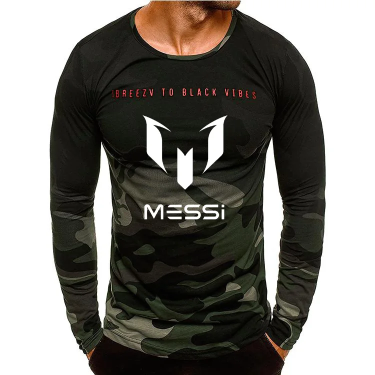 201 Мужская футболка с длинным рукавом "Барселона Месси", камуфляжная футболка с круглым вырезом и модным принтом в стиле хип-хоп, Мужская одежда, повседневный Топ - Цвет: 14