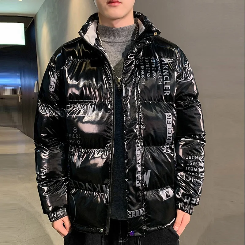 

Мужская модная хлопковая одежда с буквенным принтом, с воротником-стойкой, Корейская версия, плотная теплая одежда для зимы