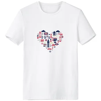 

Love Heart London Bridge UK England Big Crew-Neck White T-shirt Spring and Summer Tagless Comfort Cotton Sports T-shirts