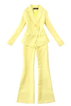 

High quality fabric women's office suit pants suit 2020 new slim yellow long sleeve ladies blazer Two-piece casual trousers