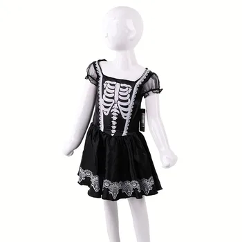 

Halloween Girls Skeleton Costume Game Performance Black Clothing Children's Terror Skeleton Costumes Girls Fancy Dress