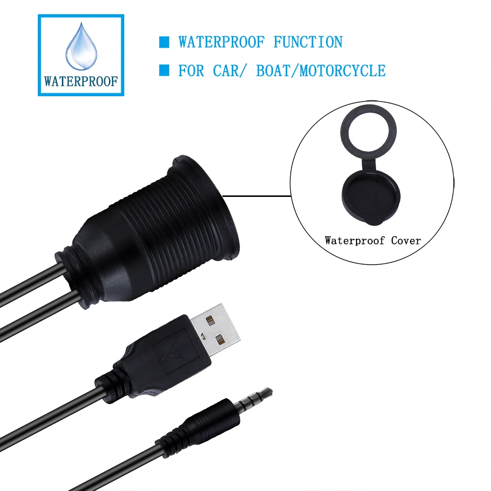 2 м USB2.0 AUX водонепроницаемый USB кабель-удлинитель 3,5 мм кабель для крепления панели приборной панели для автомобиля, лодки, мотоцикла кабель для скрытого монтажа адаптер