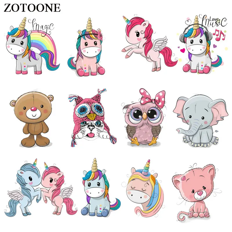 

ZOTOONE Cute Animal Unicorn Cat Owl Iron on Transfers Patches Clothing Applications DIY T-shirt Heat Press Appliques Stickers E