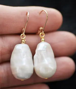 

White Baroque 26mm Reborn Keshi Pearl Dangle Earrings