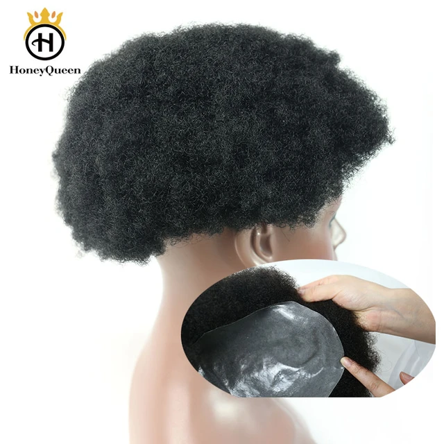 Perruque Afro pour Homme, Toupet 100% Cheveux Humains, Cheveux Indiens  Remy, Prothèse de la Peau, Système Capillaire, # 1B, #1, 6mm