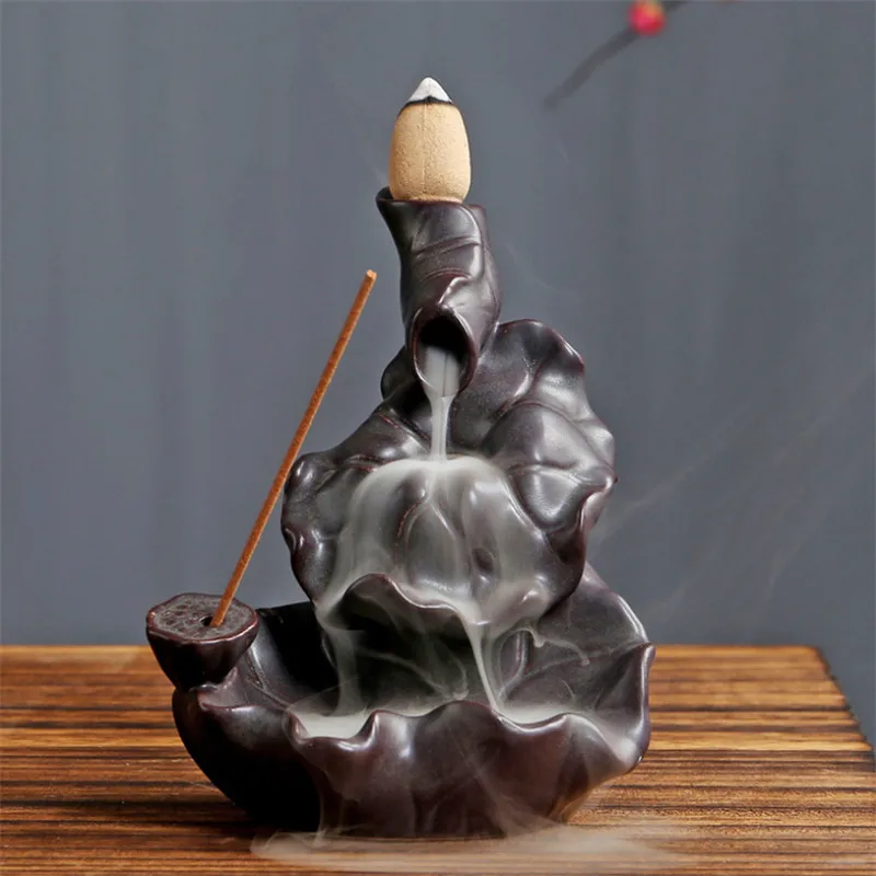 Ручной работы керамическая лотоса монах курильница для благовоний горелка подставка для ароматических палочек водопад курильница чай ПЭТ домашний декор+ 20 шт конусов