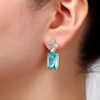 

New woman earring Fashion Square Austrian AAA Crystal Drop Earrings blue pink Personality Pendant Earrings banquet Jewelry 2020