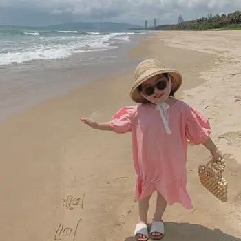 

2020 Summer Girls Large Infants Style Solid Color Short-Sleeved Solid Color Princess Dress Children Irregular Long Dresses