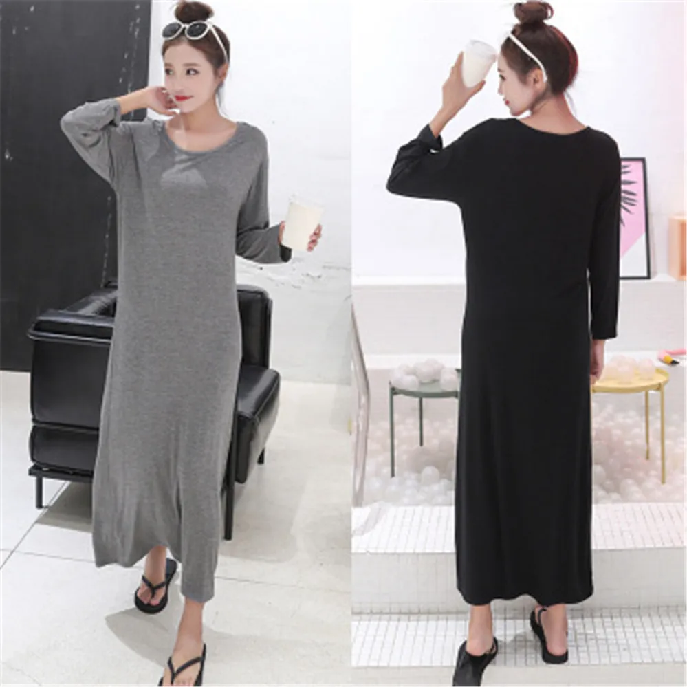 Home Wear Breathable Female Dresses Long Sleeve Dress Women Modal Comfortable Loose Straight Leisure Solid Simple Skin-friendly