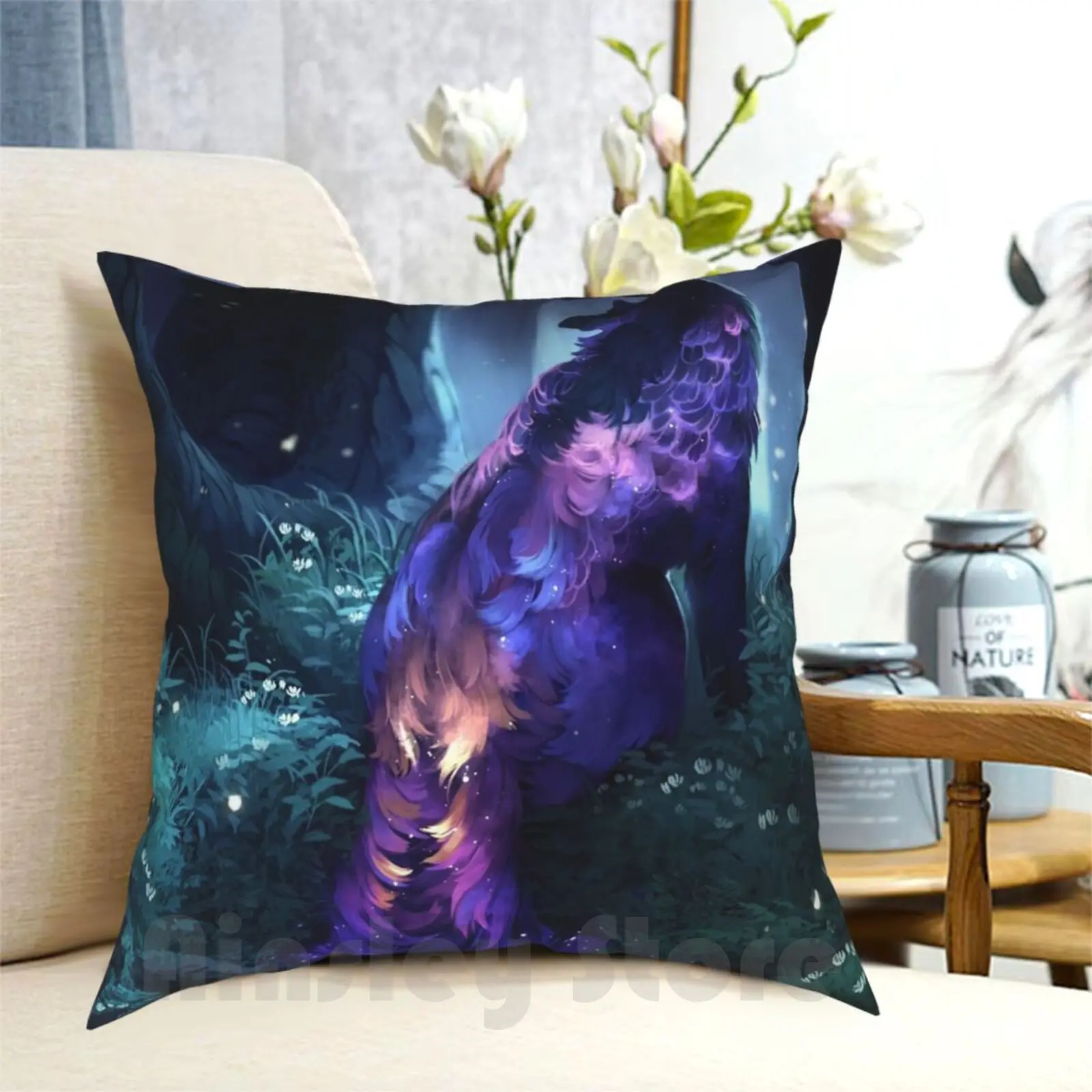 

Luminous Pillow Case Printed Home Soft Throw Pillow Wolf Dog Canine Stars River Forest Space Galaxy Animal Fantasy