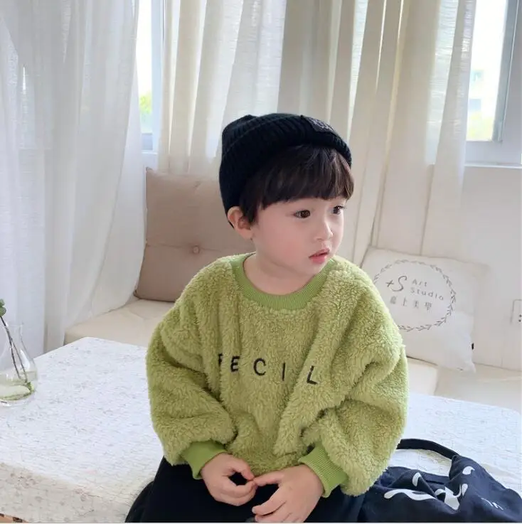 Новая стильная плотная футболка для мальчиков и девочек, осенне-зимний модный детский свитер, 1-6 лет, PP547 - Цвет: Зеленый