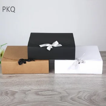 

15Pcs Large Paper Gift Box with ribbon White Kraft Packaging Box Cardboard Clothes Present Boxes Wedding Party Box 31*25.5*8cm