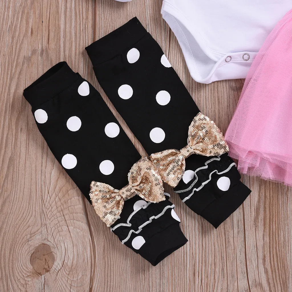 Baby Girls Clothes Baby Winter Clothing Newborn Kids Baby Girls Letter Romper Bowknot Skirt Hair Band Leg WarmerNew Year Gift