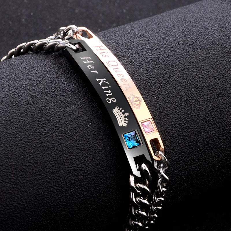 1Pc Donna Uomo Her King His Queen Her Beast His Beauty Steel Stainless Couples Bracciali Love Bangle Regalo Di San Valentino