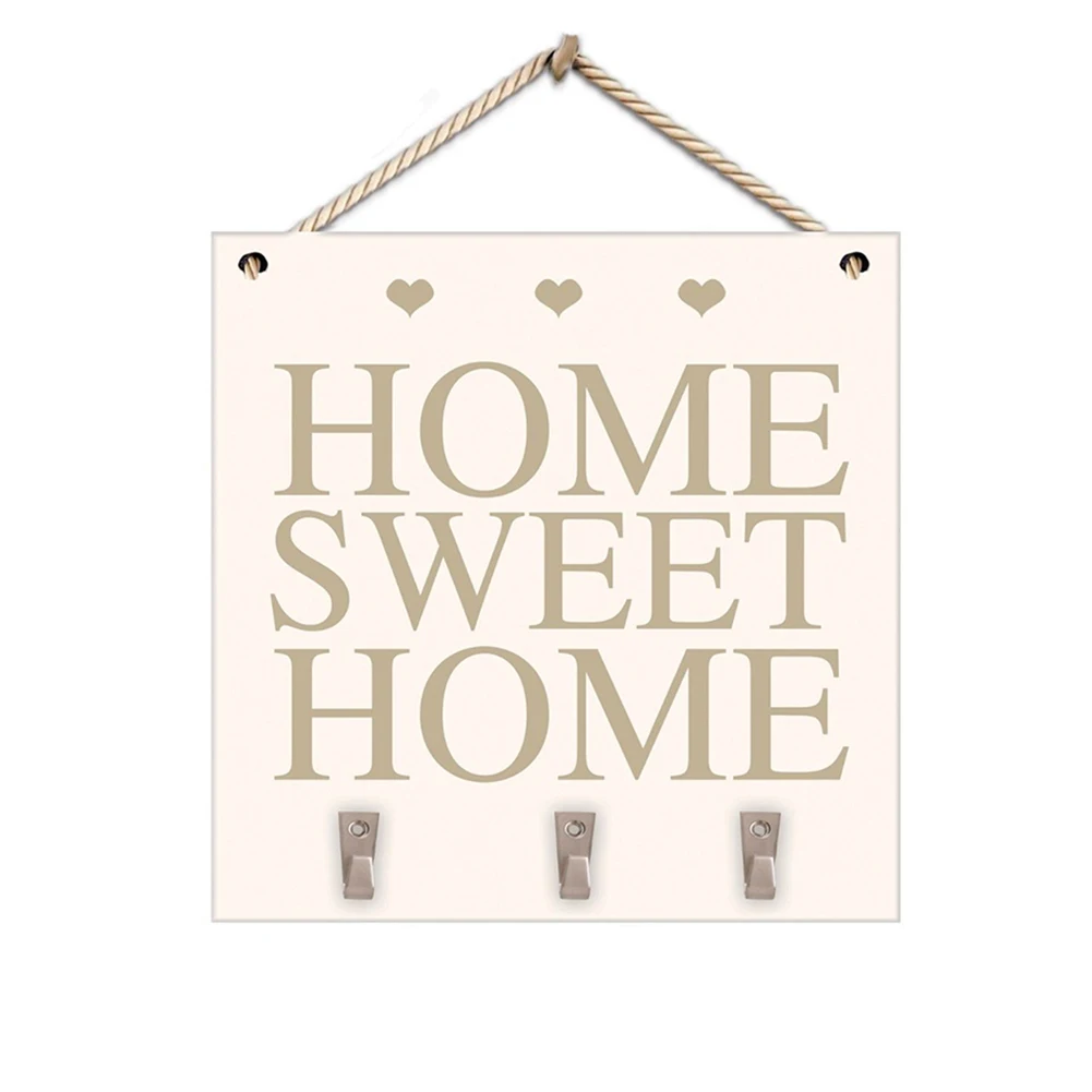 

Sweet Home Rustic Wooden Hanging Plaque Sign With Hooks With Key Hanger