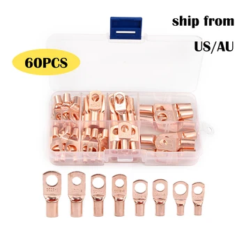 

60Pcs/Set SC6-25 Copper Lug Ring Terminal Wire Connectors for Battery Bare Cable Electric Wire Crimp Terminal Kit Home Decro