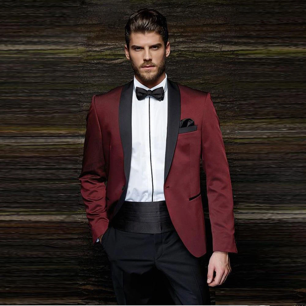 Ropa roja con pantalón negro para hombre, traje de noche para boda, traje  de negocios, traje de fiesta, traje de 2 piezas (chaqueta +  Pantalones)|Trajes| - AliExpress