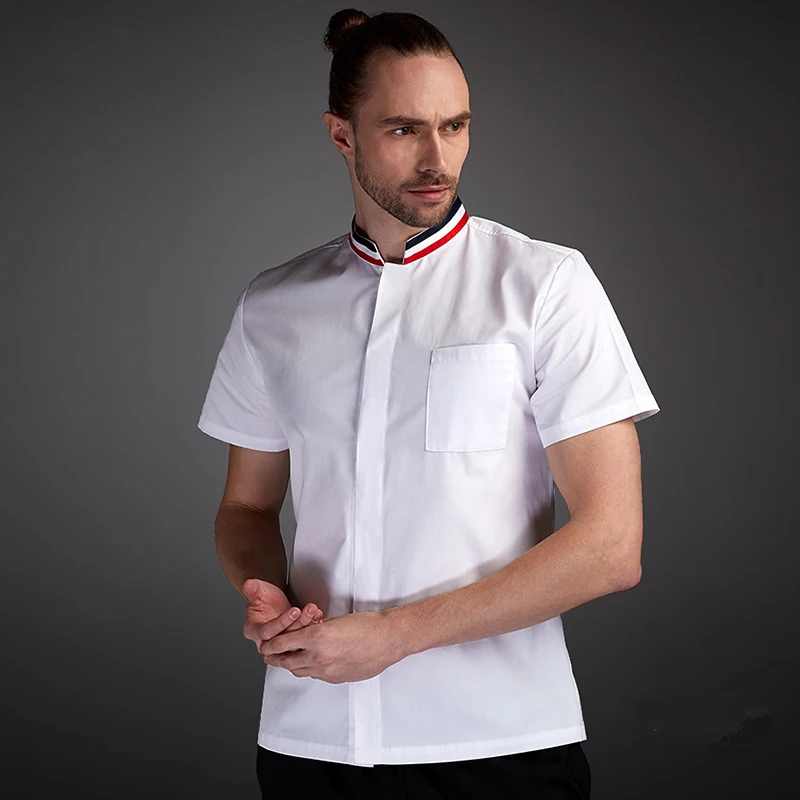 Wholesale Black White Unisex Kitchen Chef Uniform Short Sleeve Double Breasted Cook Wear Chef Jacket Hotel Uniform Food Service