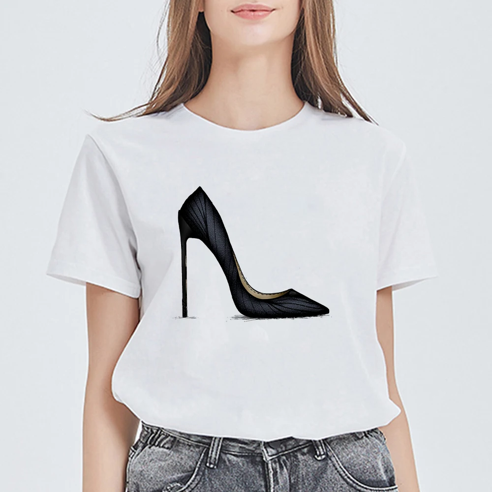 

Fashion Cool Summer High-heeled shoes T-shirt Casual Hipster Punk Hip Hop Vestidos Aesthetic Retro Streetwear T Shirts Women