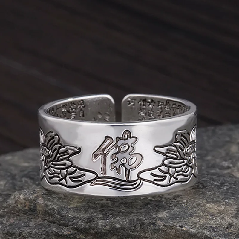 Prettyland Vintage Silver-Plated Opening Rings Tibetan Bible Men Fashion Jewelry Engraved Scripture Ring | Украшения и аксессуары