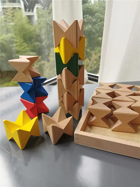 Babay Rainbow Wood Toy Montessori Building House Wooden Stacking Moon  Pastel Cubic Mosaic Butterfly Blocks Flower Brick 6