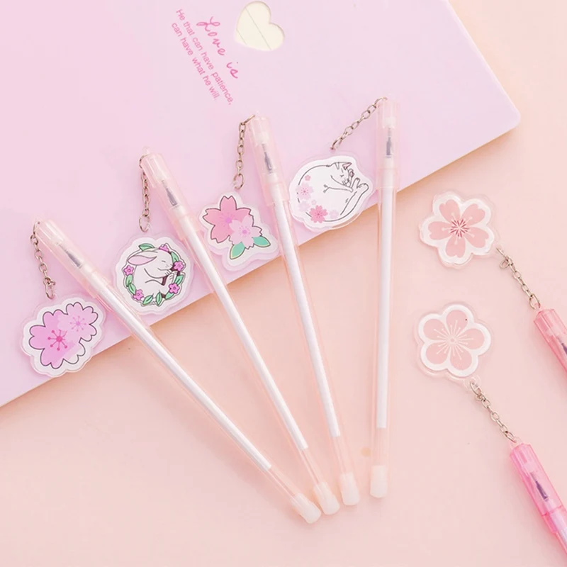 

Cartoon Cherry Rabbit Sakura Flower Pendant Gel Pen Ink Pen Promotional Gift Stationery School & Office Supply Gift For Girls