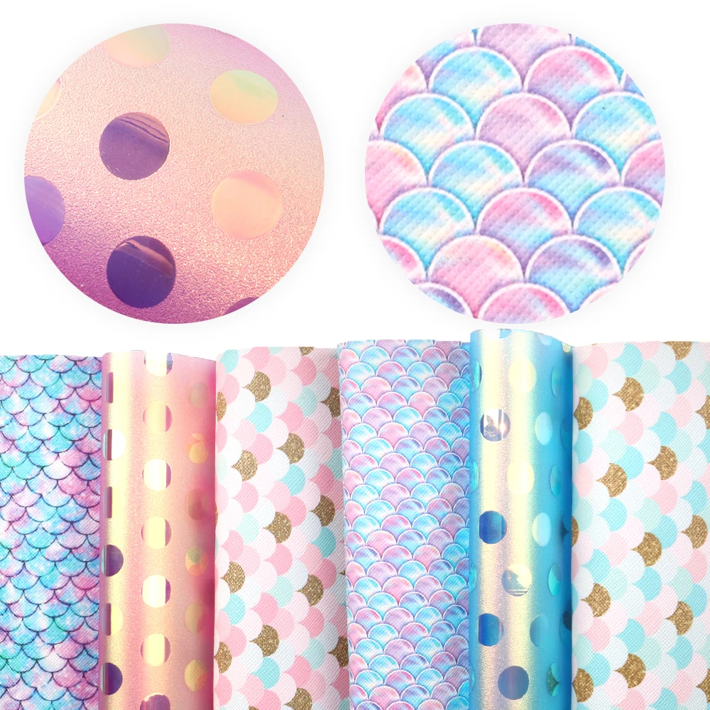 

6Pcs/Set 20*34cm Rainbow Fish Scales Synthetic Leather Fabric ,DIY handmade materials For hair bow decoration phone case,1Yc7302